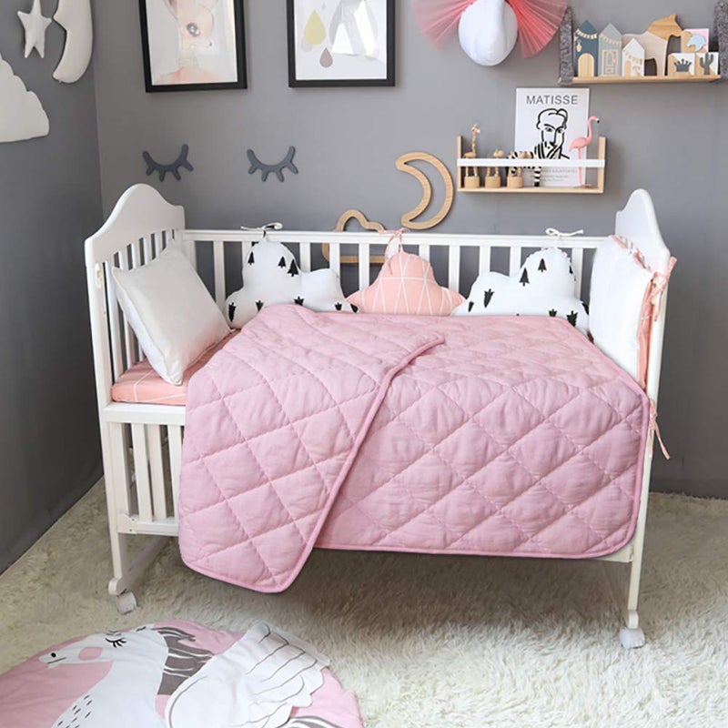 BEDSUM 100% Brushed Microfiber Down Alternative Toddler Comforter, Ultra Soft Lightweight and Warm Breathable Crib Quilted Blanket for Nursery Stroller Bed, 39x47 Inches, Pink - Image 2